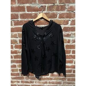 International Concepts Womens Black Pullover Sweatshirt Lightweight Hooded 2XL